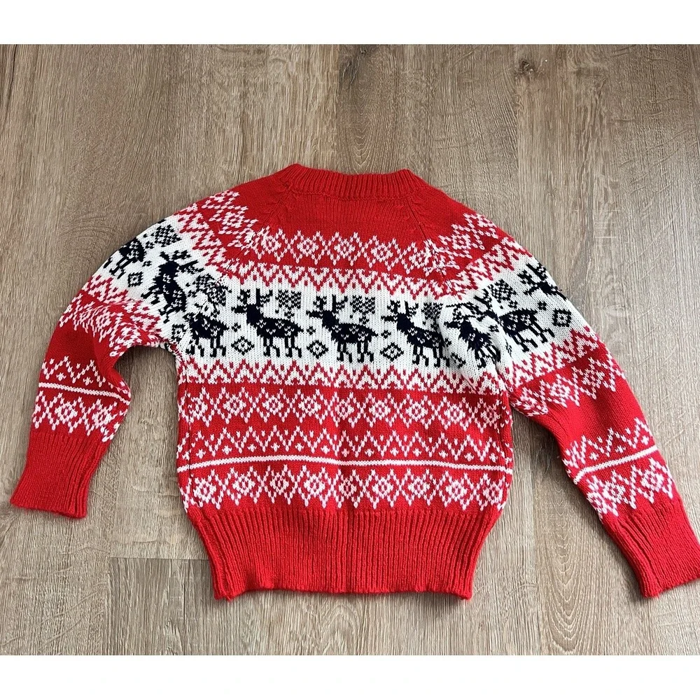 Vintage McGregor Red Reindeer 70s Christmas Sweater Boys Sz 4‎ Holiday
